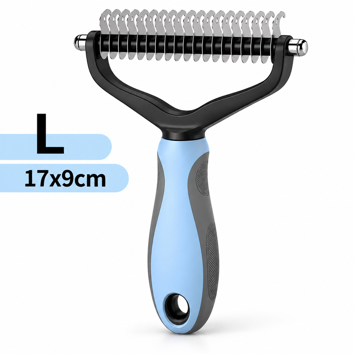 Brosse de toilettage double-face pour animaux - coloris bleu, grand modèle