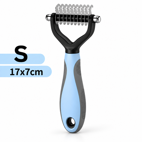 Brosse de toilettage double-face pour animaux - coloris bleu, petit modèle