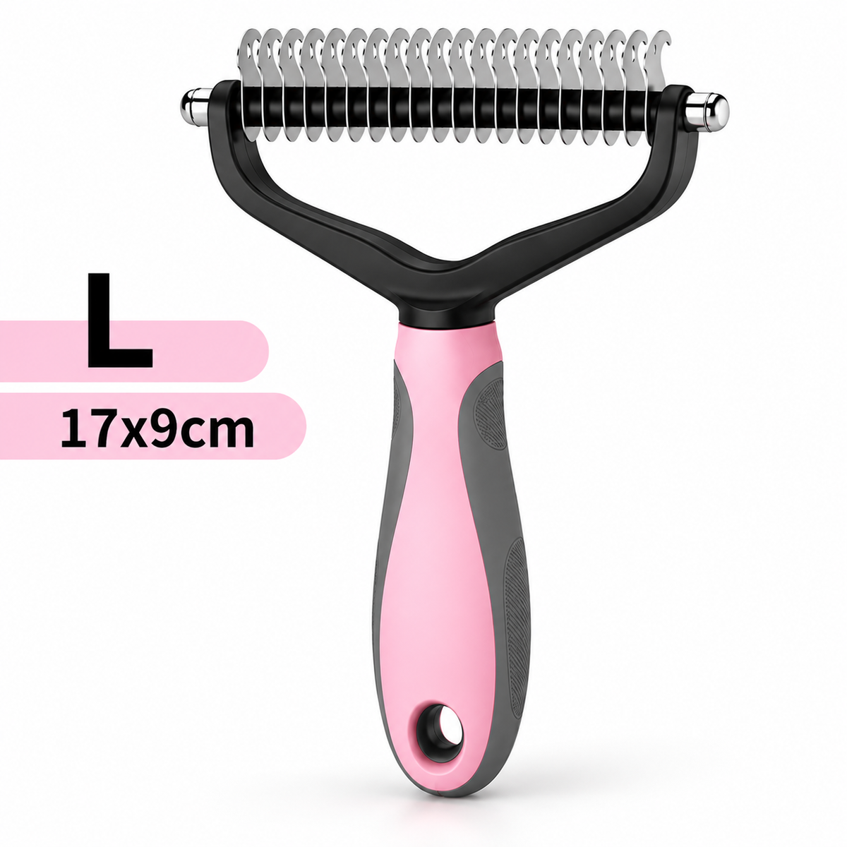 Brosse de toilettage double-face pour animaux - coloris rose, grand modèle
